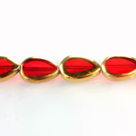 Glass Fire Polished Table Cut Window Bead - Pear 18x12MM RUBY with METALLIC COATING
