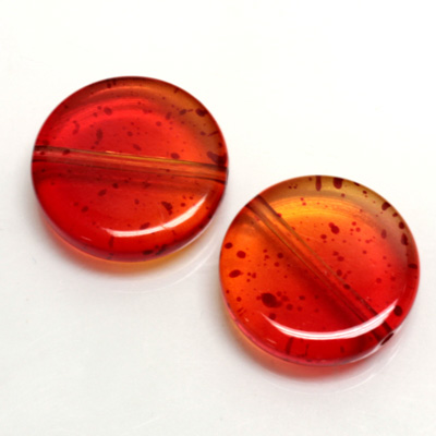 Plastic Bead - Two Tone Speckle Color Smooth Flat Round 22MM ORANGE YELLOW