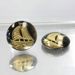 Glass Crystal Painting with Carved Intaglio Sailboat - Round 18MM GOLD on JET