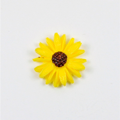 Plastic Carved No-Hole Flower - Daisy 26MM YELLOW with BROWN Center