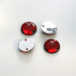 Plastic Flat Back 2-Hole Foiled Sew-On Stone - Round 12MM RUBY