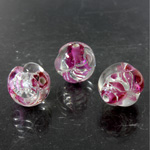 Czech Glass Lampwork Bead - Round Twist 12MM CRYSTAL with ROSE AND SILVER SWIRL