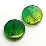 Plastic Bead - Two Tone Speckle Color Smooth Flat Round 22MM GREEN YELLOW