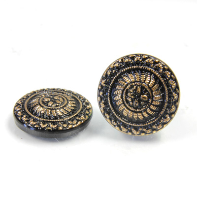 Glass Flat Back Engraved Button Top - Round Basket 18MM ANTIQUE GOLD