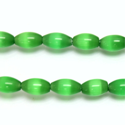 Fiber Optic Synthetic Cat's Eye Bead -  Oval Rice 09x6MM CAT'S EYE GREEN