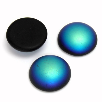 Glass Medium Dome Coated Cabochon - Round 18MM MATTE JET AB