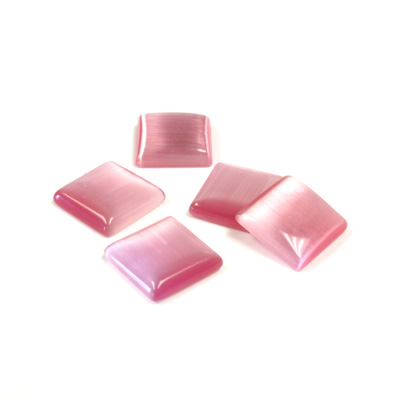 Fiber-Optic Flat Back Buff Top Straight Side Stone - Square 10x10MM CAT'S EYE LT PINK