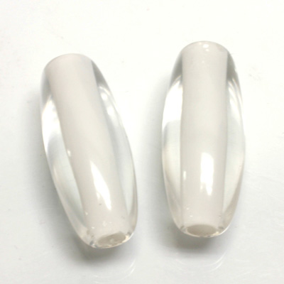 Plastic Bead - Color Lined Smooth Oval 34x15MM CRYSTAL WHITE