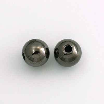 Metalized Plastic Smooth Bead with Large Hole - Round 10MM HEMATITE