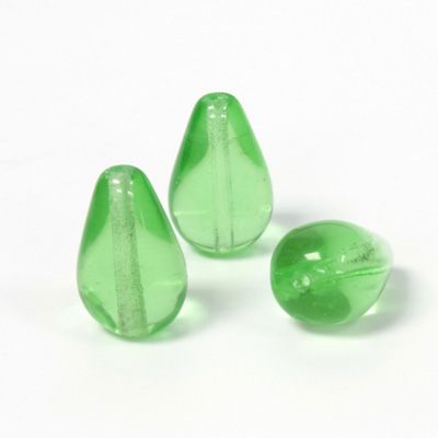 Czech Pressed Glass Bead - Smooth Pear 18x11MM PERIDOT