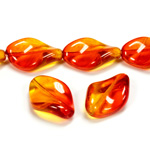 Czech Pressed Glass Bead - Smooth Twisted 19x13MM COATED ORANGE-YELLOW 64815