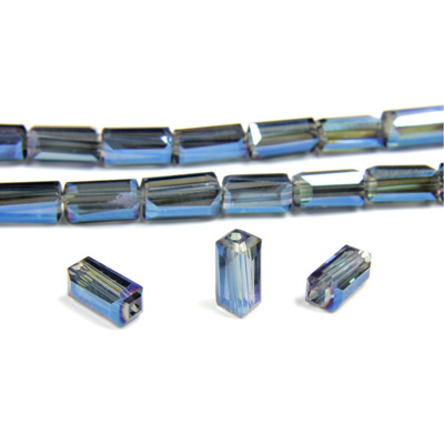 Chinese Cut Crystal Bead - Rectangle 06.5x3.5MM CRYSTAL BLUE HELIO