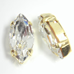 Crystal Stone in Metal Sew-On Setting - Navette 15x7MM CRYSTAL-GOLD