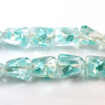 Glass Lampwork Bead - Baroque Irregular 15x12MM CRYSTAL FOIL AQUA