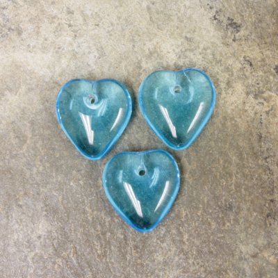 Czech Pressed Glass Pendant - Smooth Puff Heart 12MM AQUA