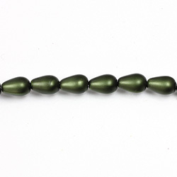 Czech Glass Pearl Bead - Pear 09x6MM MATTE HUNTER GREEN