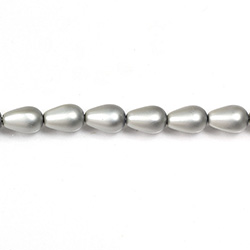 Czech Glass Pearl Bead - Pear 09x6MM MATTE LT GREY