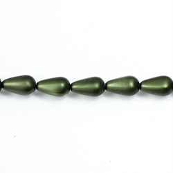 Czech Glass Pearl Bead - Pear 12x7MM MATTE HUNTER GREEN