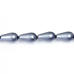 Czech Glass Pearl Bead - Pear 15x8MM MATTE DARK GREY