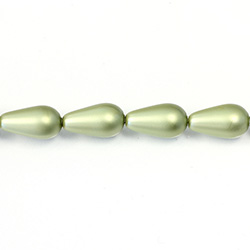 Czech Glass Pearl Bead - Pear 15x8MM MATTE DARK OLIVE