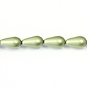 Czech Glass Pearl Bead - Pear 15x8MM MATTE DARK OLIVE