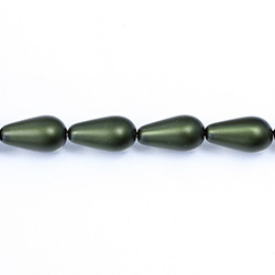 Czech Glass Pearl Bead - Pear 15x8MM MATTE HUNTER GREEN