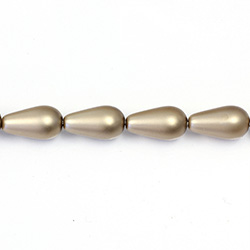 Czech Glass Pearl Bead - Pear 15x8MM MATTE LT BROWN