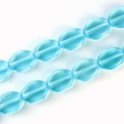 Czech Pressed Glass Bead - Flat Oval 12x9MM AQUA