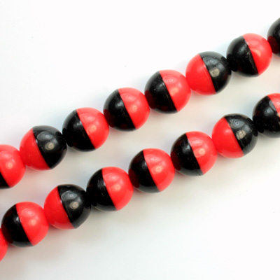 Czech Pressed Glass Bead - Smooth Round 08MM RED-BLACK