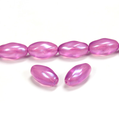 Czech Pressed Glass Bead - Oval Twisted 12x7MM PEARL MAGENTA ON CRYSTAL