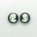 Plastic Cameo - Woman with Ponytail Round 12MM WHITE ON BLACK