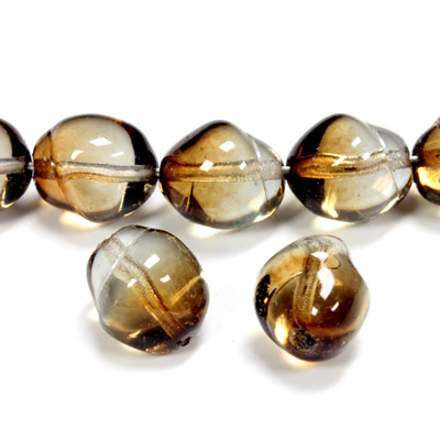 Czech Pressed Glass Bead - Baroque Oval 13x11MM BROWN-CRYSTAL 69012