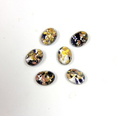 Glass Medium Dome Lampwork Cabochon - Oval 08x6MM MULTI GOLD SILVER with  AVENTURINE (04266)