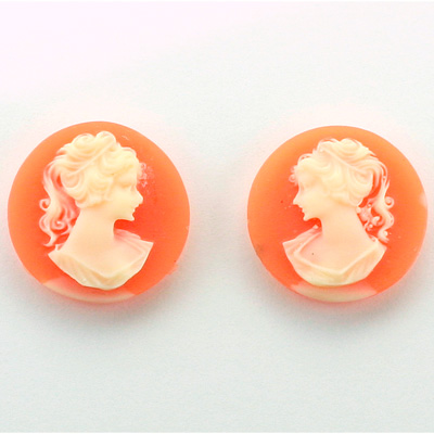 Plastic Cameo - Woman with Ponytail Round 18MM IVORY ON CORNELIAN