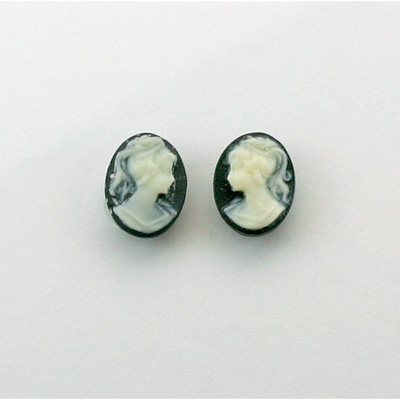 Plastic Cameo - Woman with Ponytail Oval 10x8MM IVORY ON BLACK