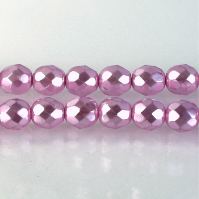 Czech Glass Pearl Faceted Fire Polish Bead - Round 08MM FUCHSIA ON CRYSTAL 78427