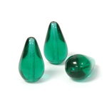 Czech Pressed Glass Bead - Smooth Pear 18x11MM EMERALD