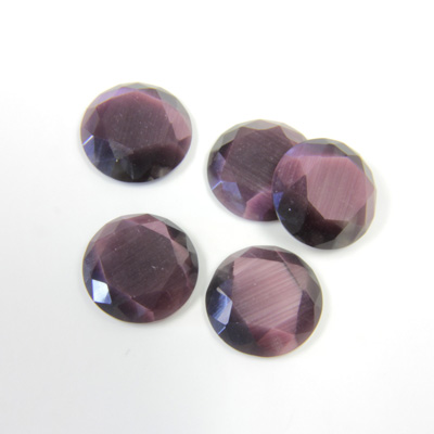 Fiber-Optic Flat Back Stone with Faceted Top and Table - Round 11MM CAT'S EYE PURPLE