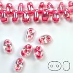 Preciosa Czech Glass 2-Hole Seed Bead - Twin 2.5x5MM CRYST-LUSTER DK PINK 38698 Strung