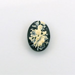Plastic Cameo - Flower Bouquet Oval 18x13MM IVORY ON BLACK