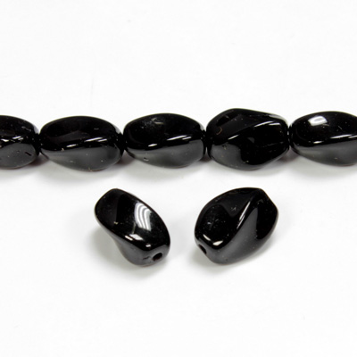 Czech Pressed Glass Bead - Smooth Twisted Oval 11x9MM JET