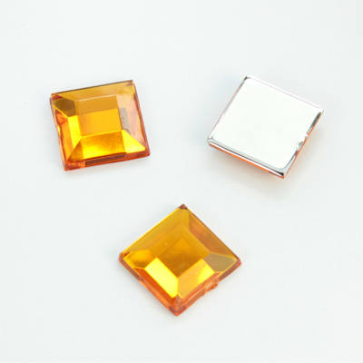 Plastic Flat Back Foiled Rose Cut Rhinestone - Square 12x12MM TOPAZ