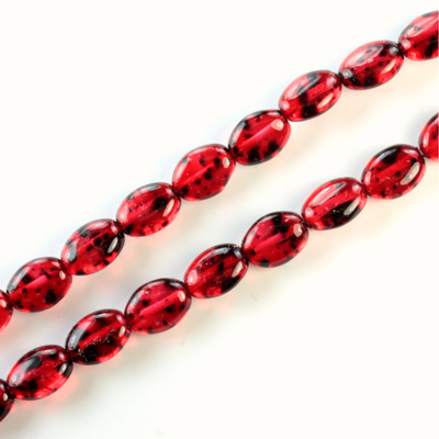 Czech Pressed Glass Bead - Flat Oval 08x6MM SPECKLE RUBY 64989