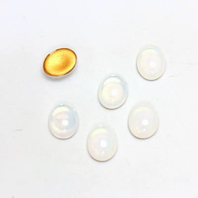 Glass Medium Dome Foiled Cabochon - Oval 10x8MM WHITE OPAL