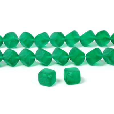 Czech Pressed Glass Bead - Cube with Diagonal Hole 08MM MATTE EMERALD