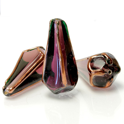 Czech Glass Lampwork Bead - Lantern 36x15MM COPPER WRAP AMETHYST