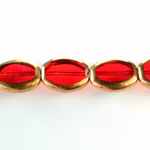 Glass Fire Polished Table Cut Window Bead - Oval 16x14MM RUBY with METALLIC COATING