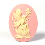 Plastic Cameo - Fairy Sitting on Magnolia Oval 40x30MM IVORY ON PINK