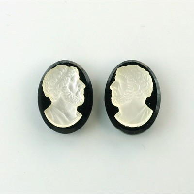 Czech Glass Flat Back Cameo Anakreon - Oval 18x13MM MATTE CRYSTAL ON JET