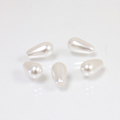 Preciosa 1/2 Drilled Crystal Nacre Pearl - Pear 11.5x6MM WHITE